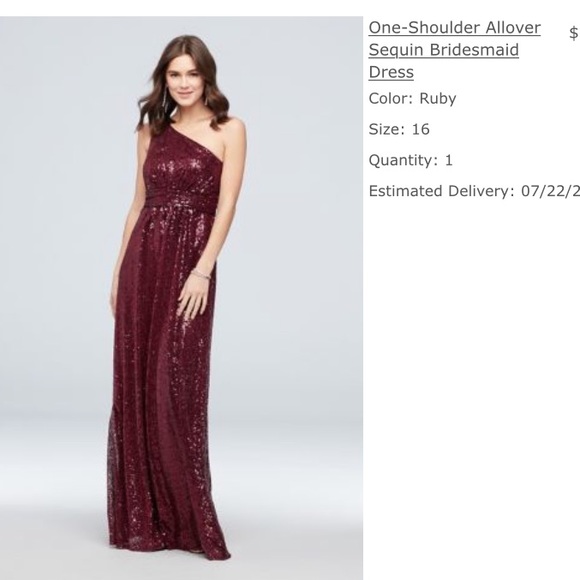 David’s Bridal Sequin One shoulder Dress - Picture 1 of 10